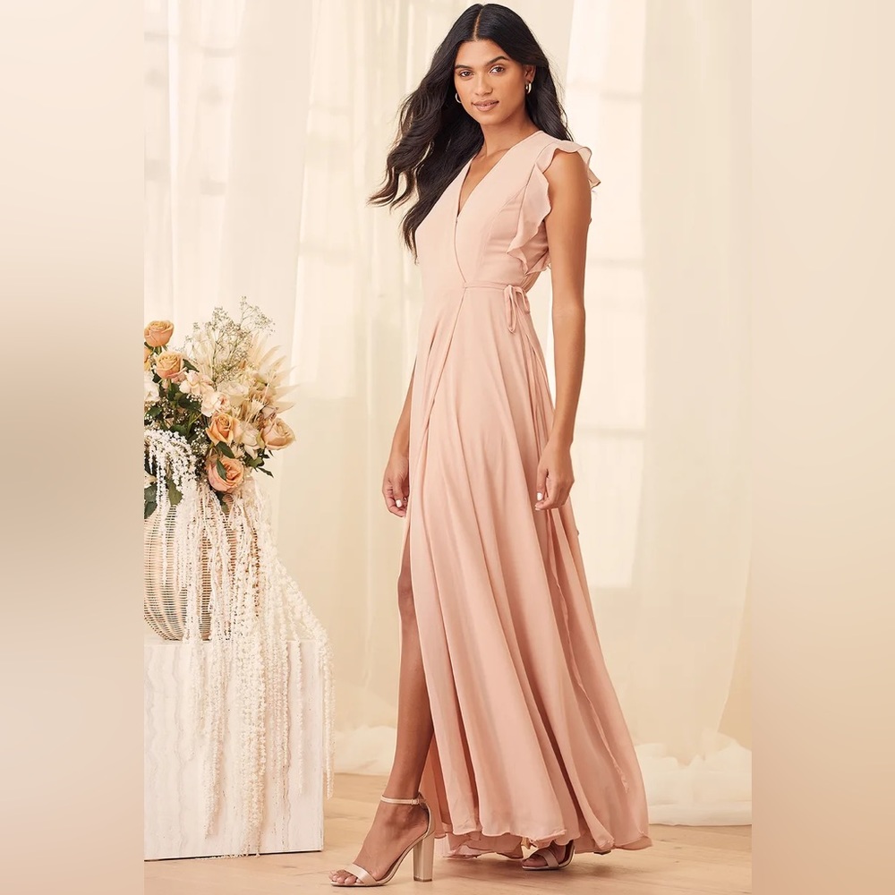 Lulu’s Crescendo wrap Dress bridesmaid wedding gown long chiffon
